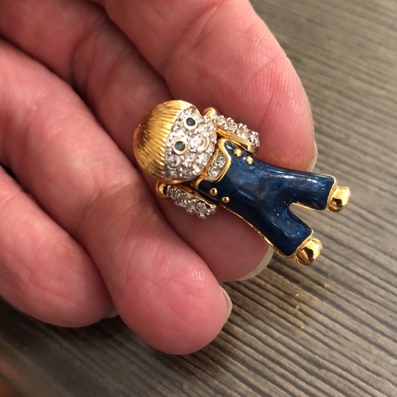 Vintage CAROLEE Rhinestone & Enamel Boy Child Pin - Picture 12 of 16